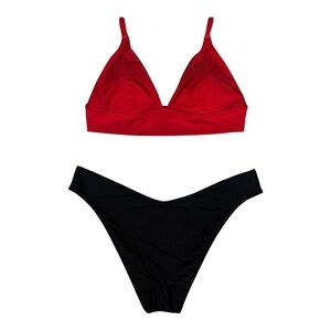 Aerie / A&F Swim Top and Bottom Bikini Bundle Size XL Black Red